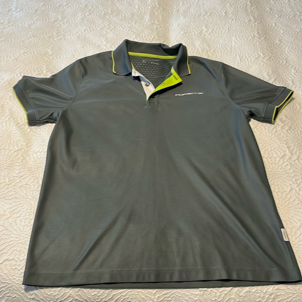 Official Porsche Design Race Gray and Electric green trim logo Polo shirt